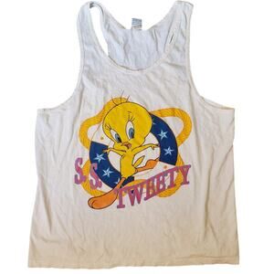 Vintage 90s Y2K Tweety Bird White Muscle Tank Mini Dress One Size